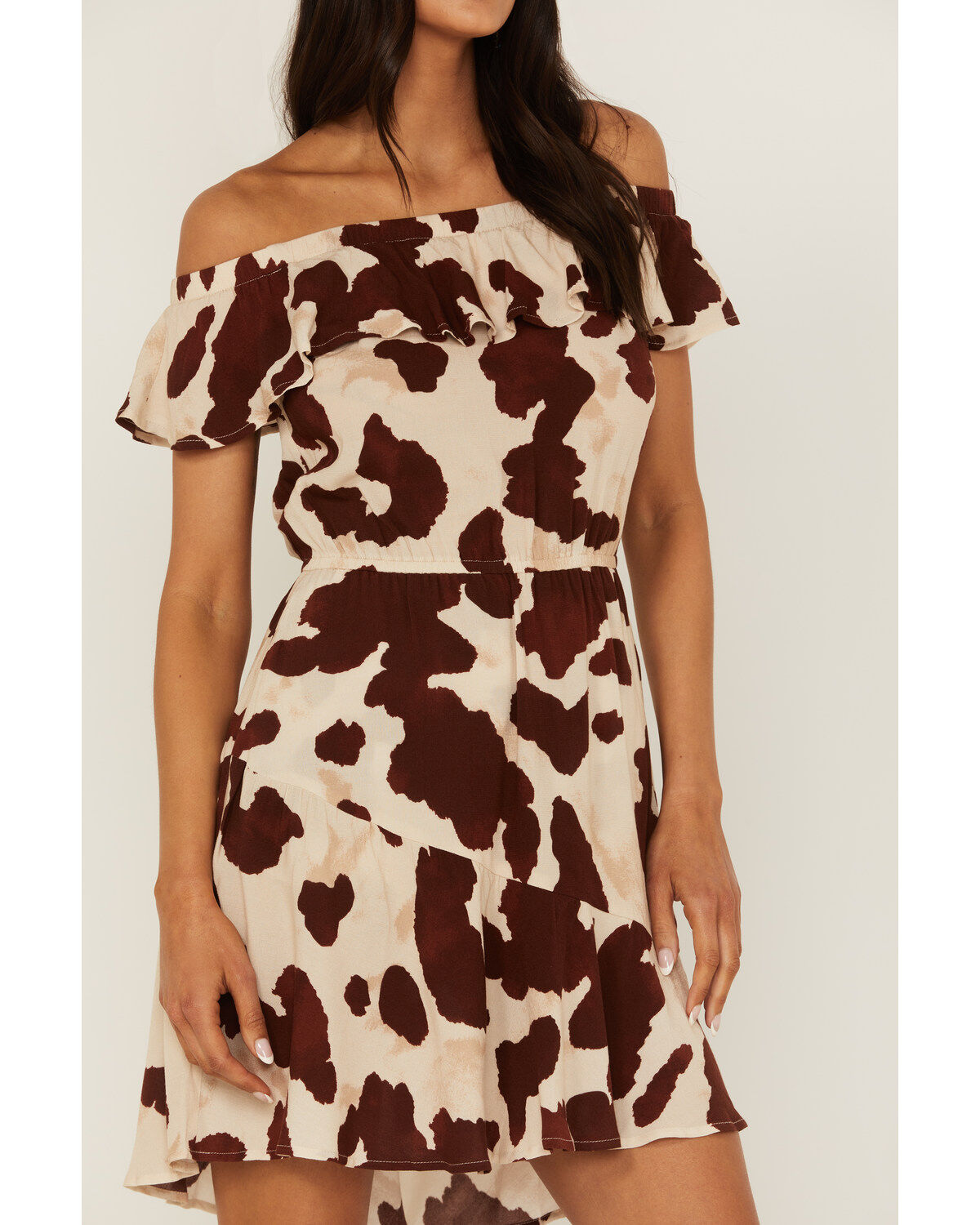 Idyllwind Women's Made For This Off-Shoulder Cow Print Mini Dress