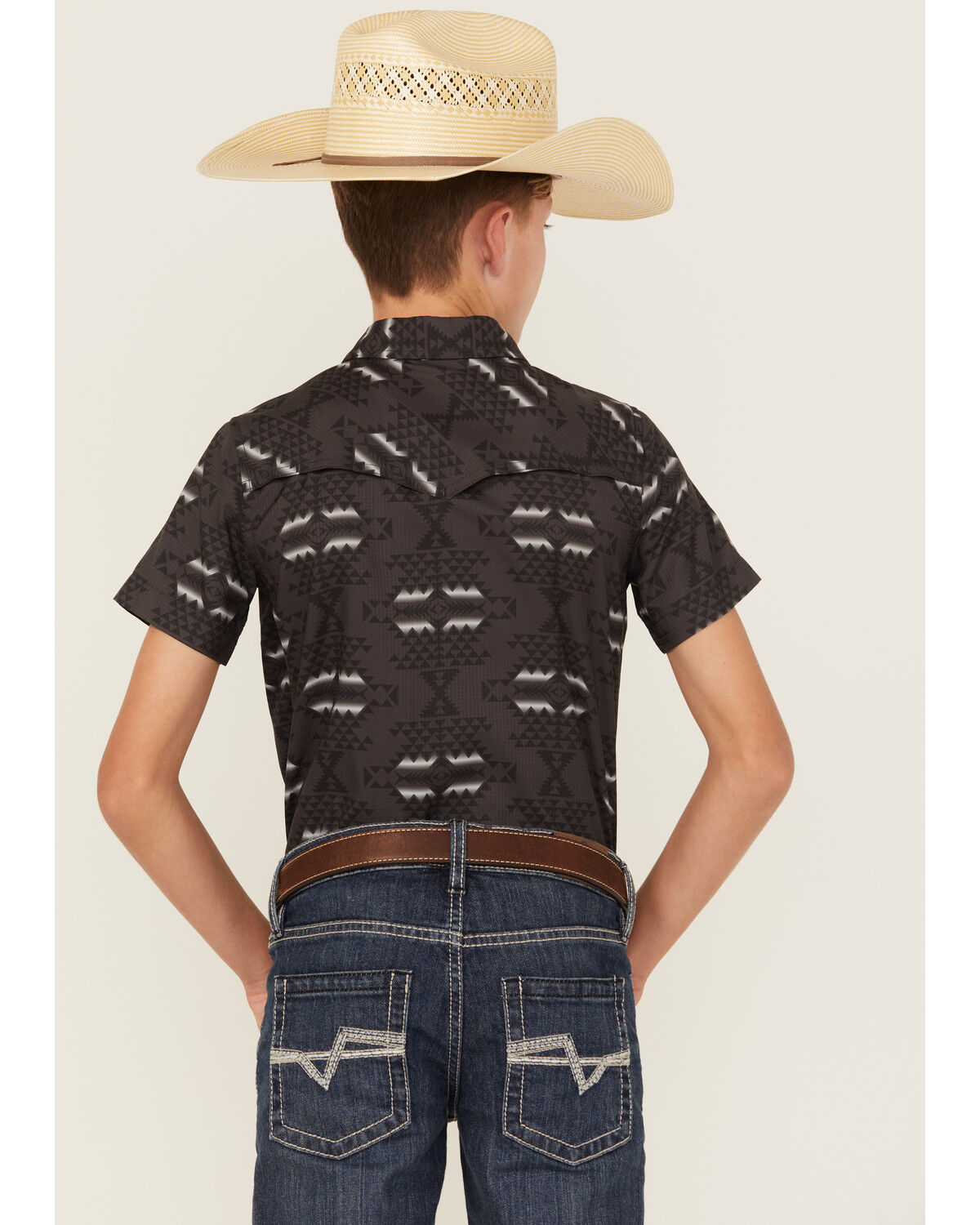 Rock & Roll Denim Boys' Tek Southwestern Print Short Sleeve Snap Western Shirt