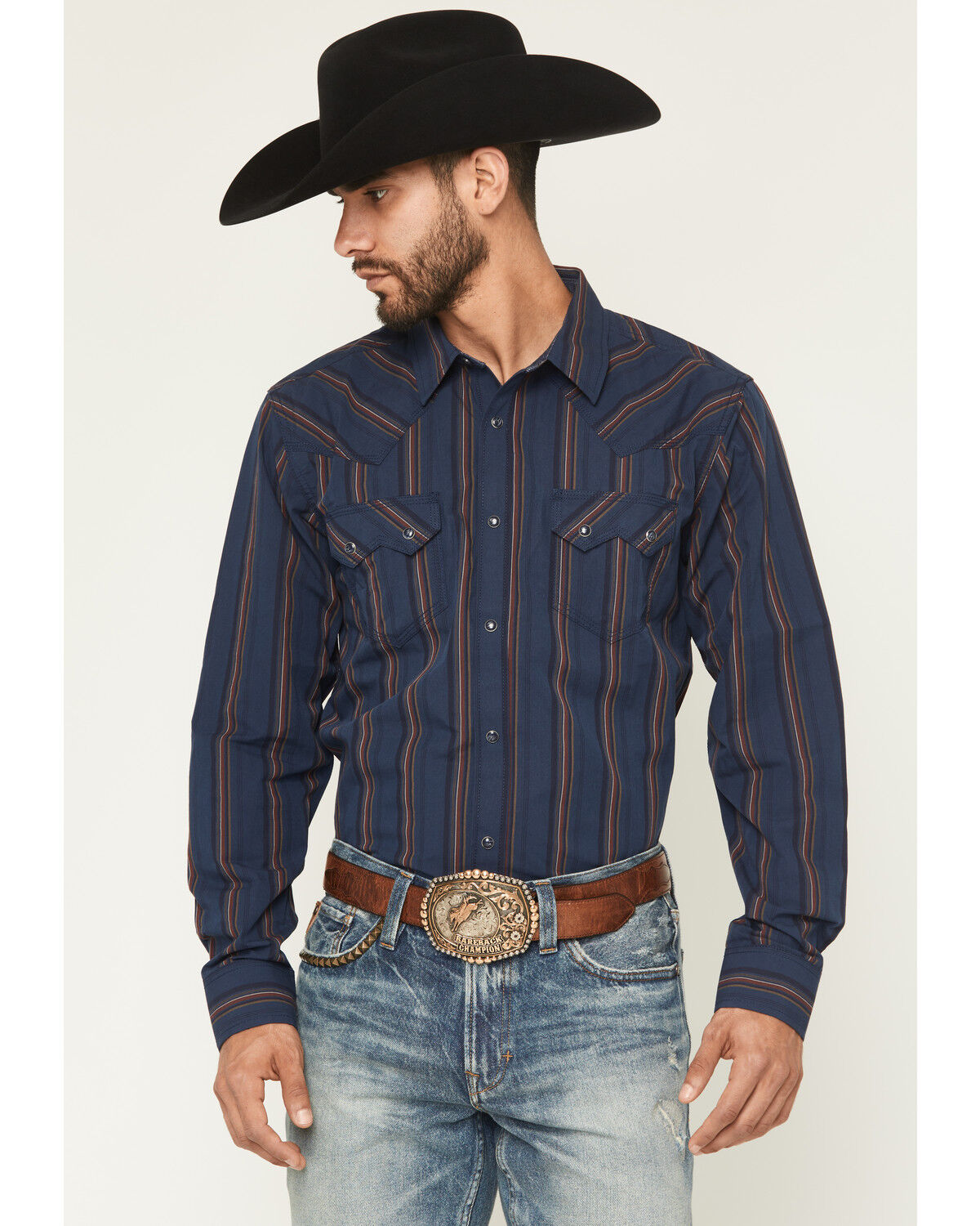 Moonshine Spirit Men's Riff Stripe Print Long Sleeve Snap Western Shirt