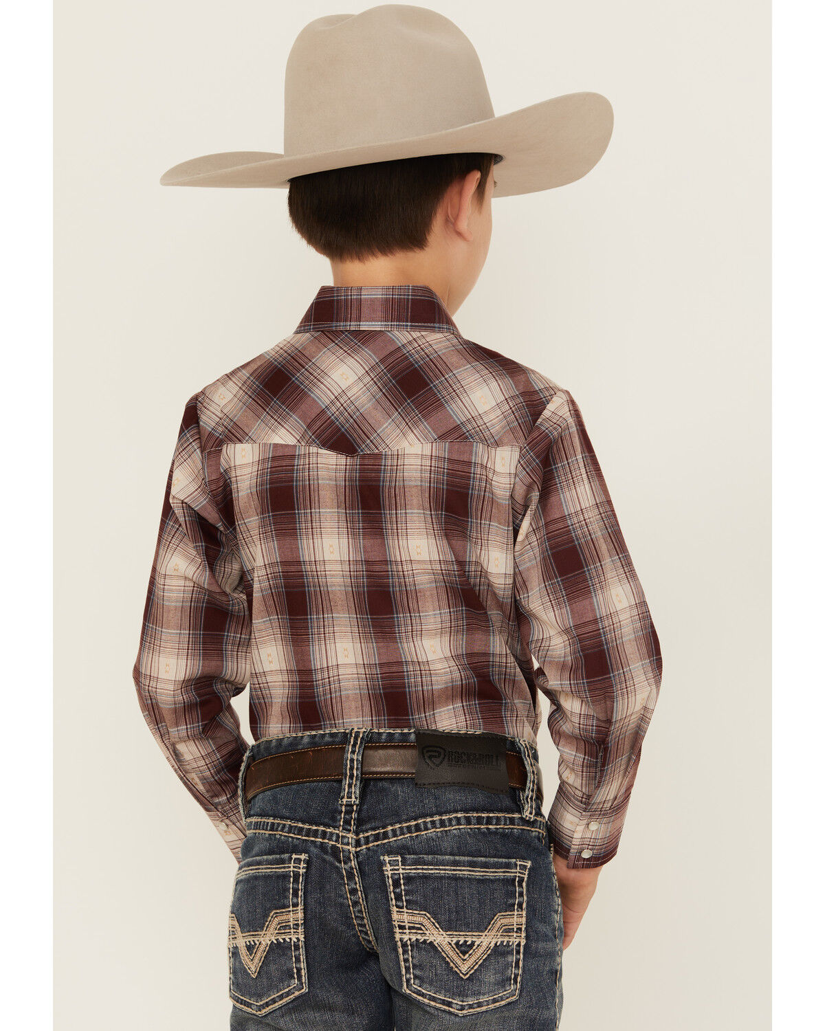 Ely Walker Boys' Plaid Print Long Sleeve Pearl Snap Western Shirt