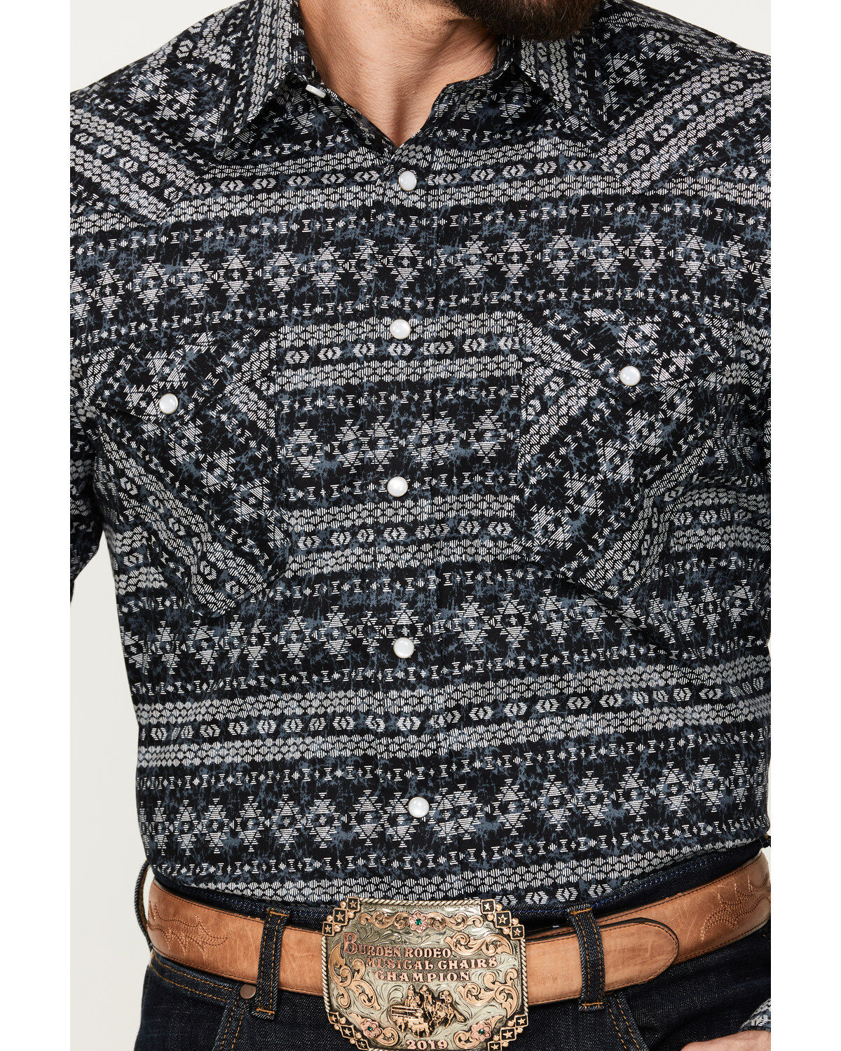 Rough Stock by Panhandle Men's Southwestern Stretch Long Sleeve Western Pearl Snap Shirt