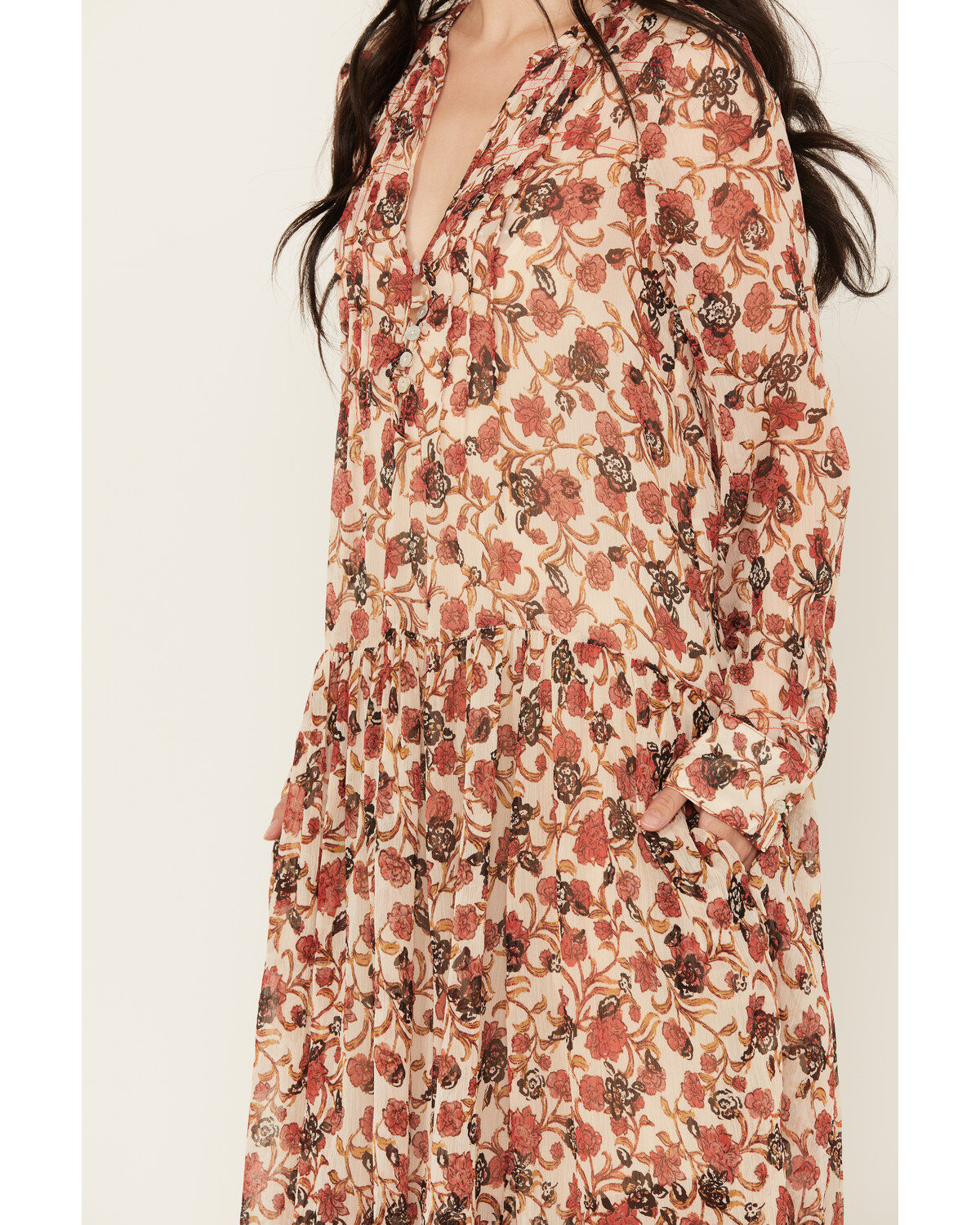 Free People Women's See It Through Floral Long Sleeve Maxi Dress