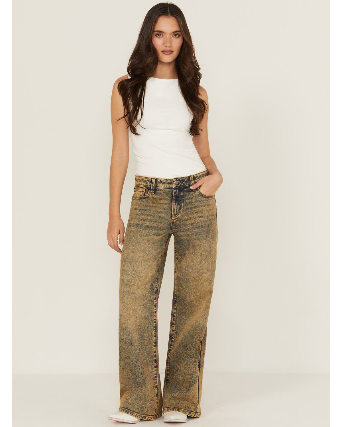 Miss Me Women's Vintage Mid Rise Baggy Wide Leg Stretch Denim Jeans