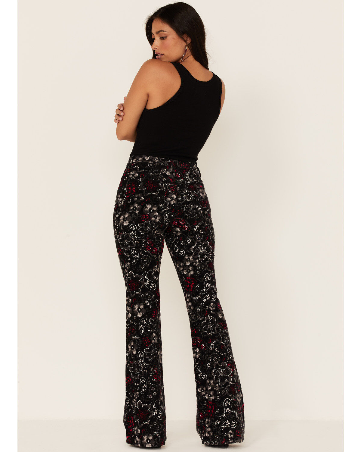 Idyllwind Women's Floral Print High Rise Flare Corduroy Jeans