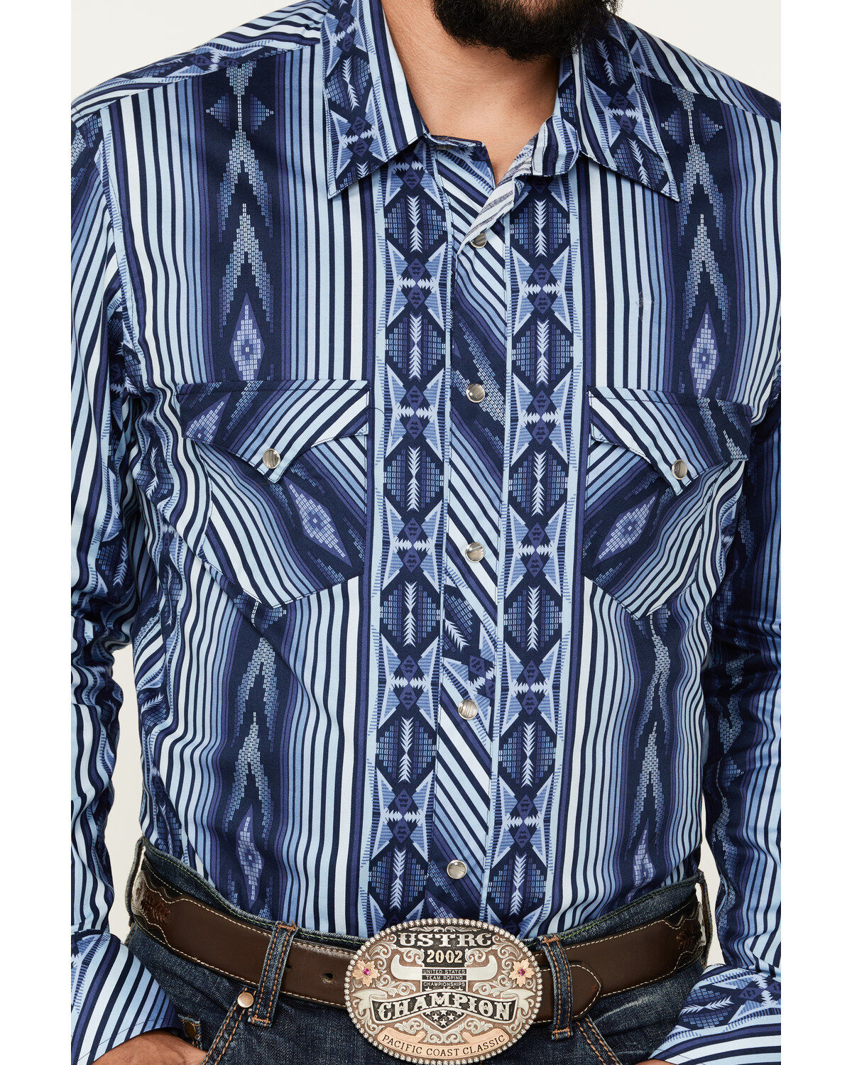Rock & Roll Denim Men's Southwestern Striped Print Long Sleeve Snap Stretch Western Shirt