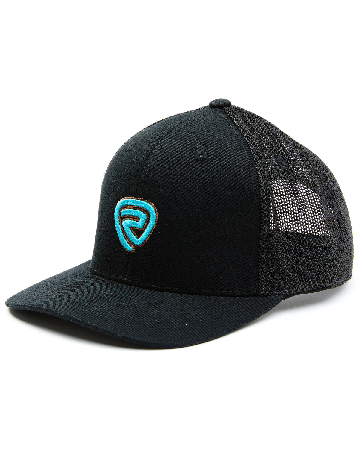 Rock & Roll Denim Men's Black & Turquoise Embroidered Logo Mesh-Back Ball Cap