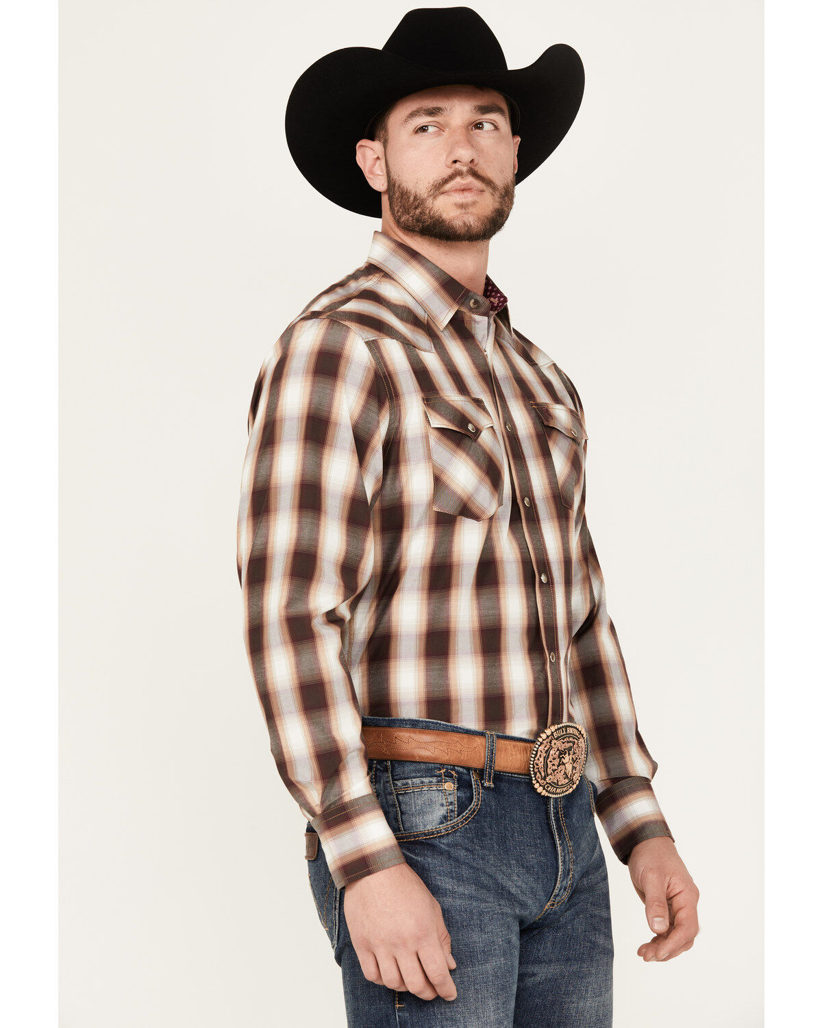 Rodeo Clothing Men's Plaid Print Long Sleeve Snap Western Shirt