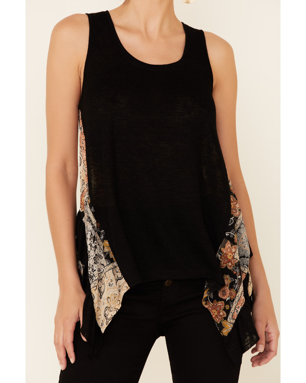 Mystree Women's Contrast Floral Boho Back Tank Top