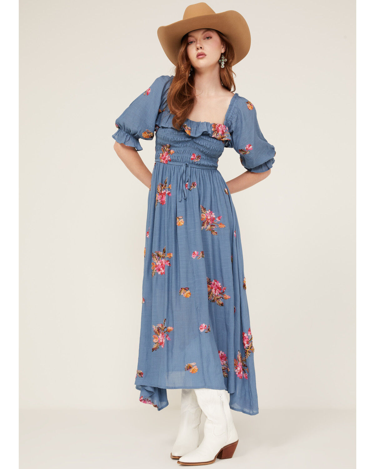 Wild Moss Women's Floral Embroidered Midi Dress
