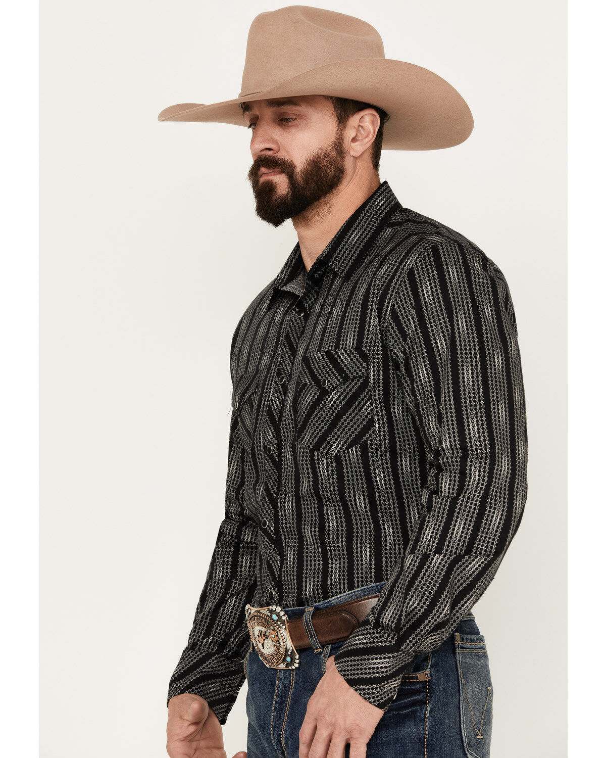 Rock & Roll Denim Men's Geo Print Striped Long Sleeve Western Snap Shirt