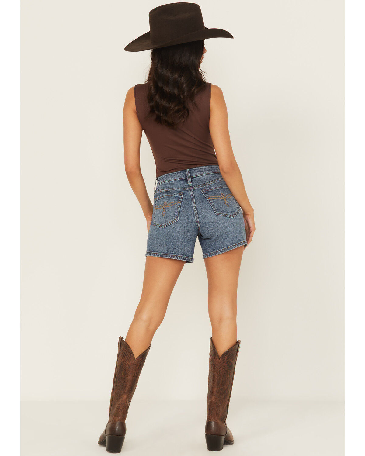 Shyanne Women's Faye Medium Wash High Rise Comfort Stretch Denim Shorts