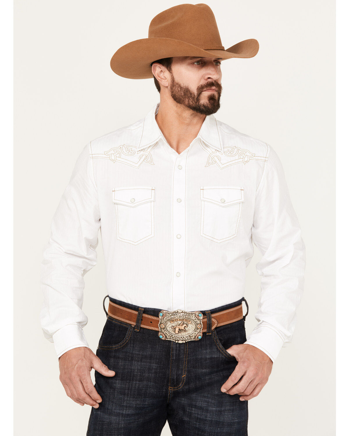Rock 47 by Wrangler Men's Embroidered Long Sleeve Snap Western Shirt