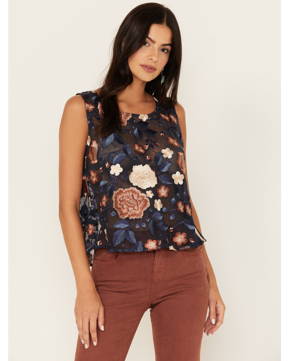 Shyanne Women's Floral Embroidered Mesh Tank Top