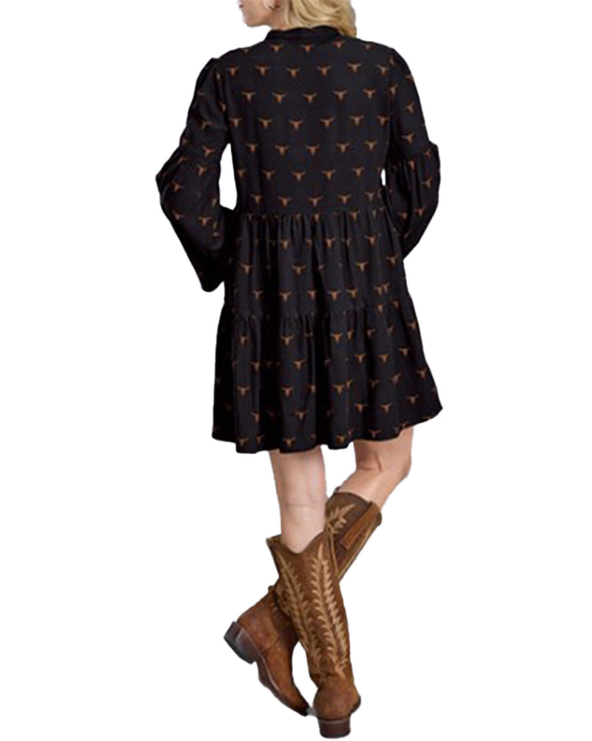 Stetson Women's Steer Head Print Long Sleeve Midi Dress