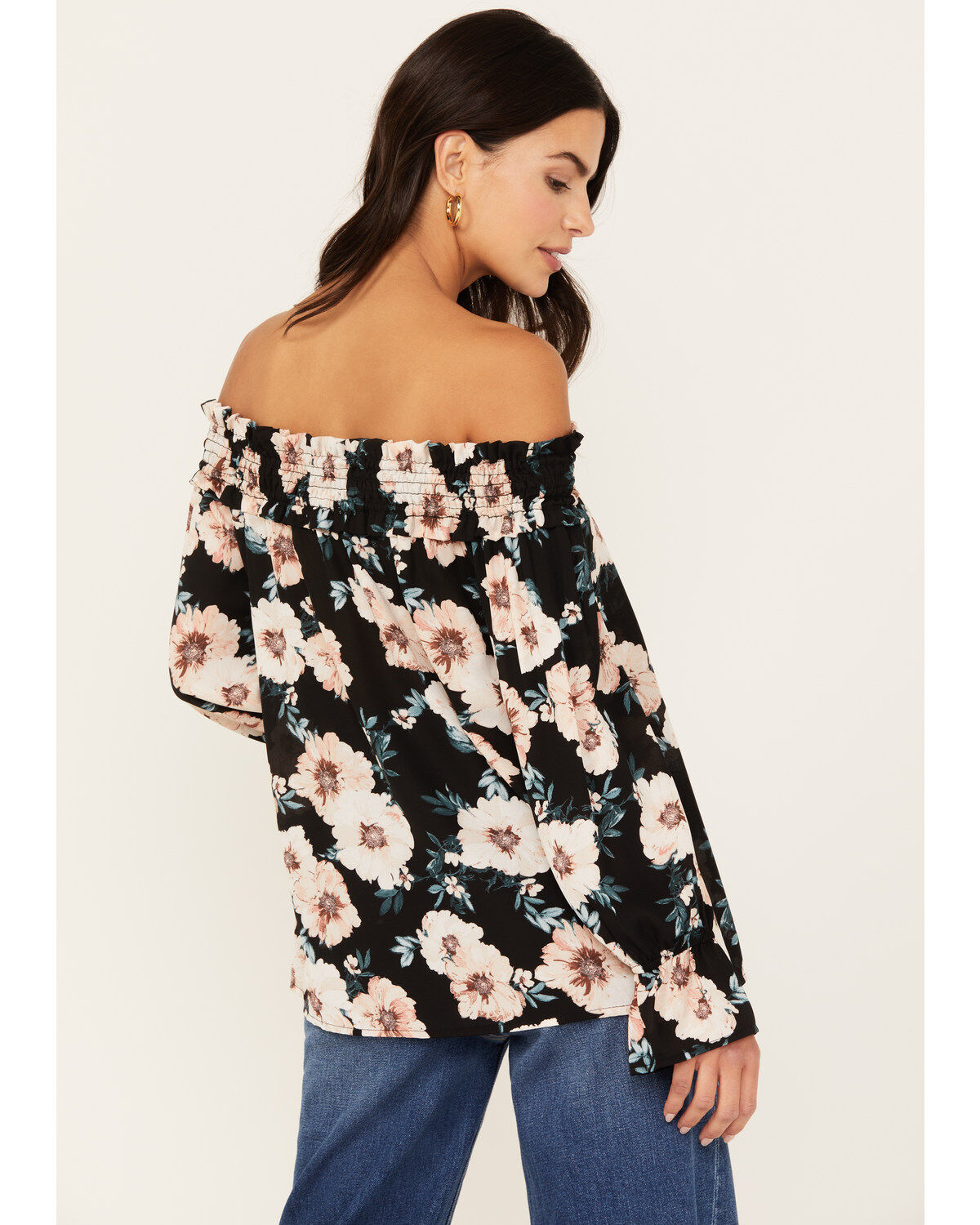 Wild Moss Women's Long Sleeve Off The Shoulder Floral Top