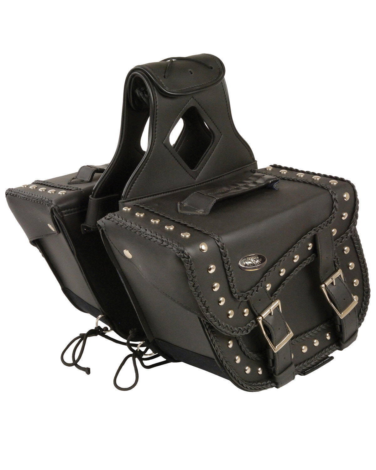 Milwaukee Leather Medium Braided Zip-Off PVC Throw Over Saddle Bag with Studs