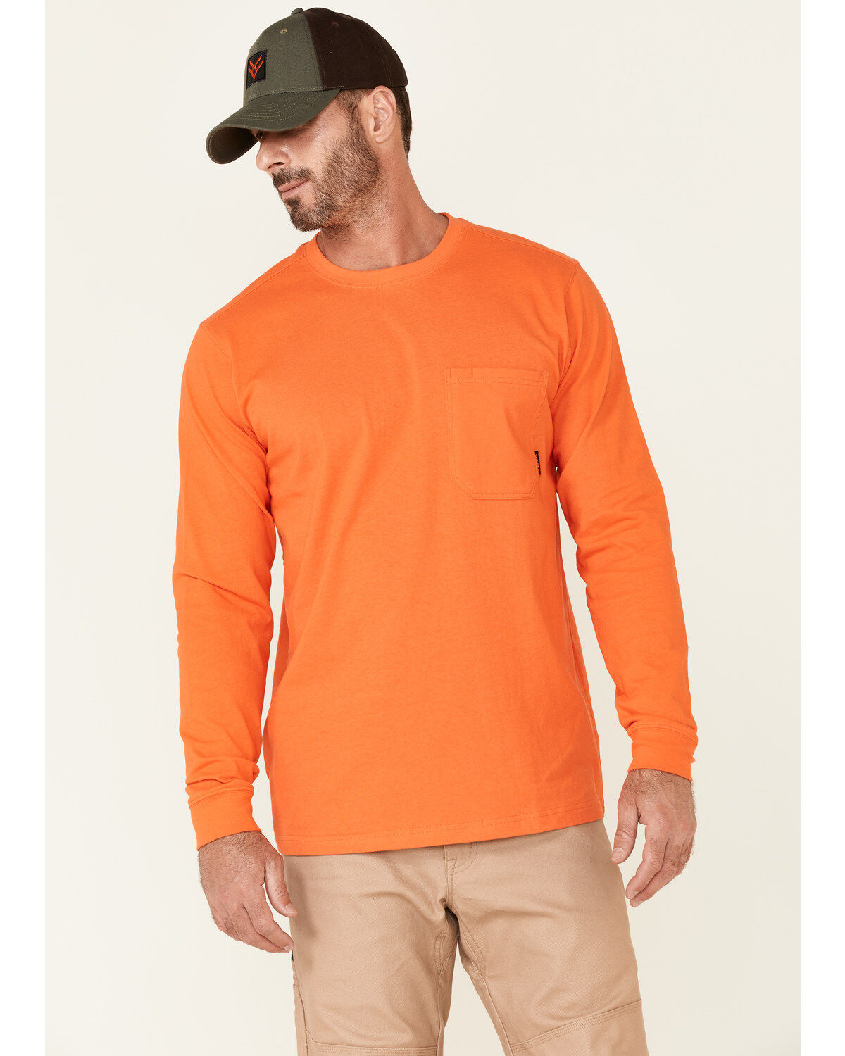 Hawx Men's Solid Orange Forge Long Sleeve Work Pocket T-Shirt - Tall