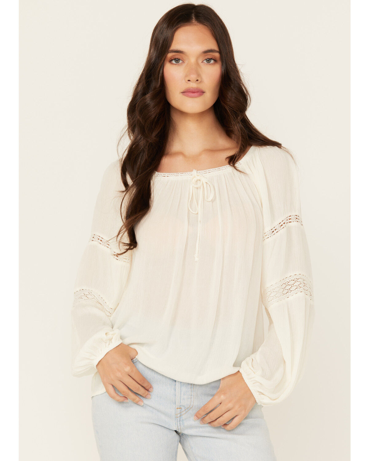 Jolt Women's Lace Trim Peasant Top