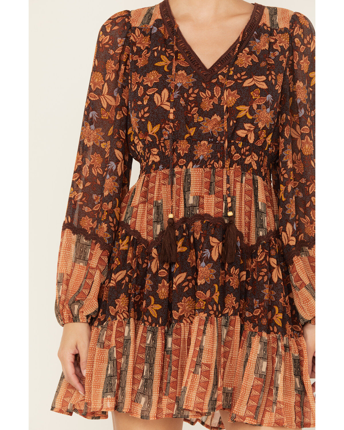 Miss Me Women's Floral Print Long Sleeve Mini Dress