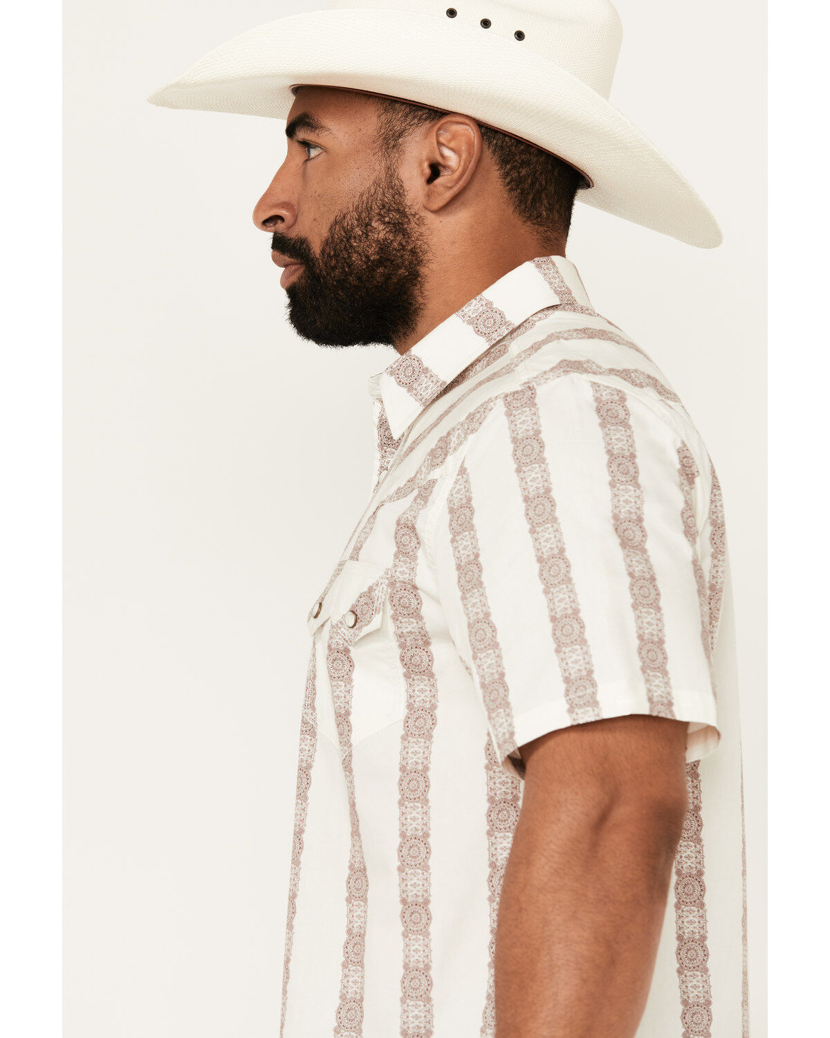 Moonshine Spirit Men's Paradise Southwestern Striped Print Short Sleeve Snap Western Shirt