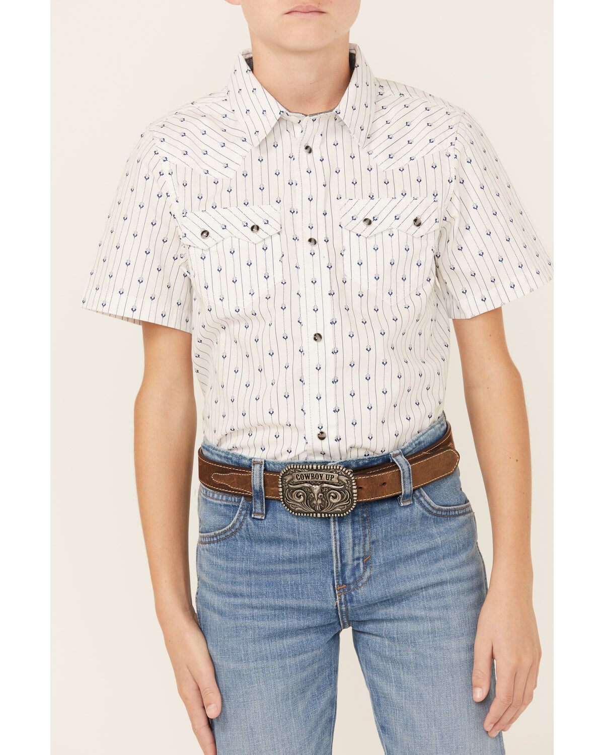 Cody James Boys' Challenger Horseshoe Print Short Sleeve Snap Western Shirt