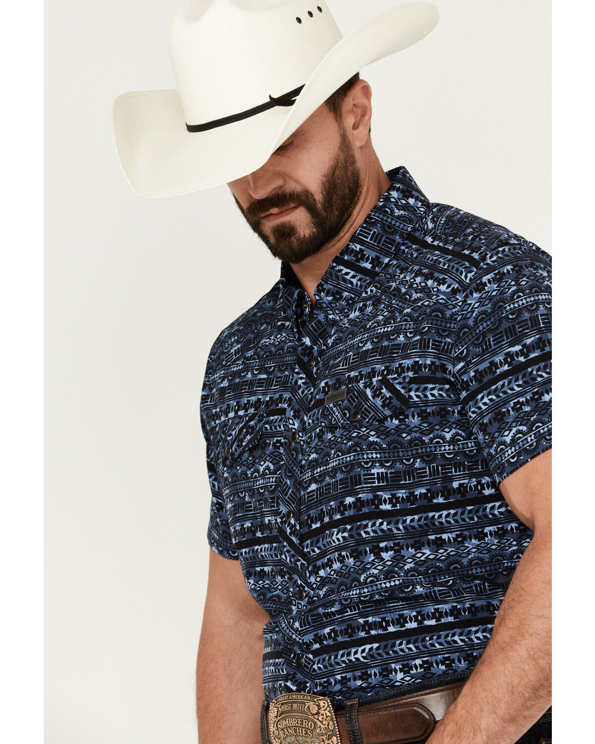 Rock & Roll Denim Men's Southwestern Print Short Sleeve Pearl Snap Performance Western Shirt