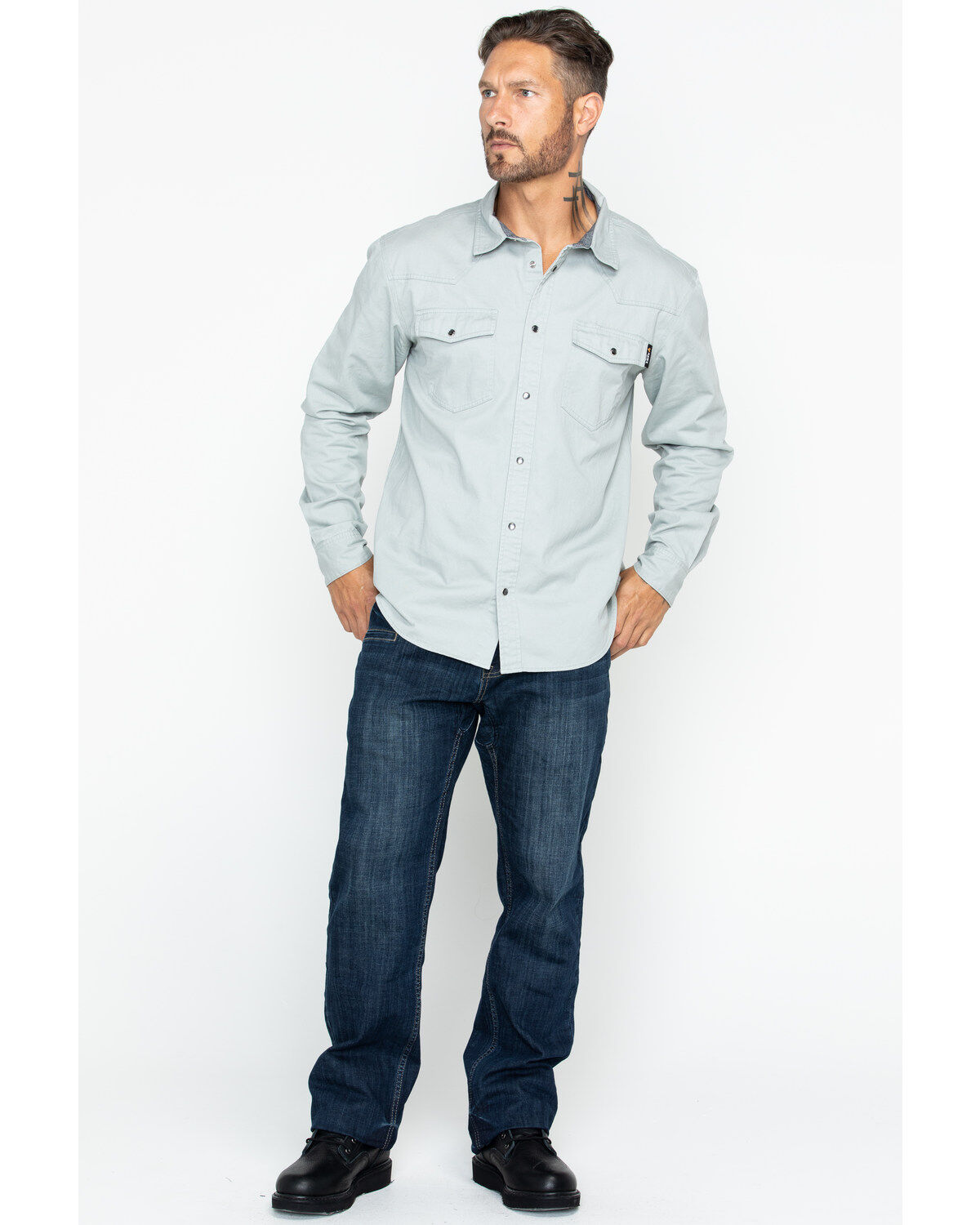 Hawx Men's Gray Twill Snap Western Work Shirt - Big