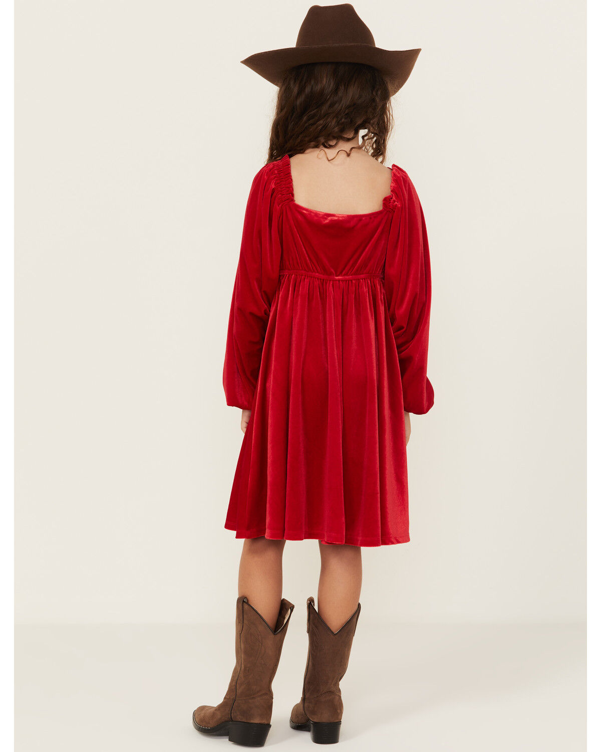 Trixxi Girls' Velvet Baby Down Bow Long Sleeve Dress