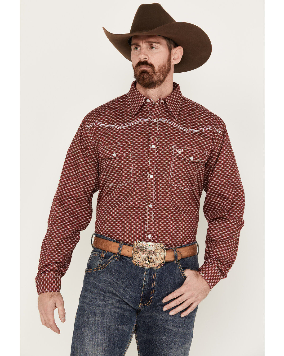 Cowboy Hardware Men's Rolodex Geo Print Long Sleeve Pearl Snap Western Shirt