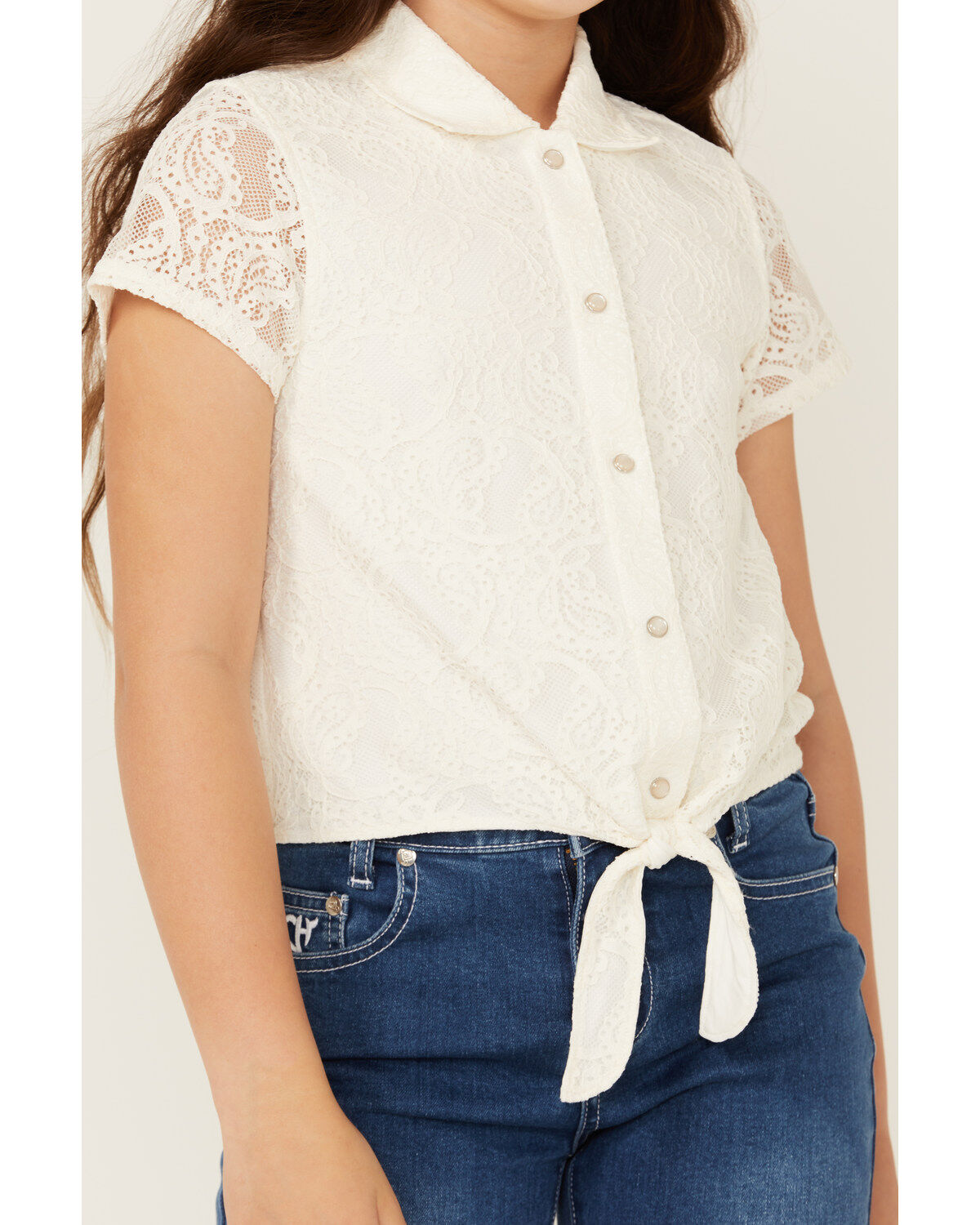 Shyanne Girls' Aspen Pearl Snap Tie-Front Short Sleeve Shirt