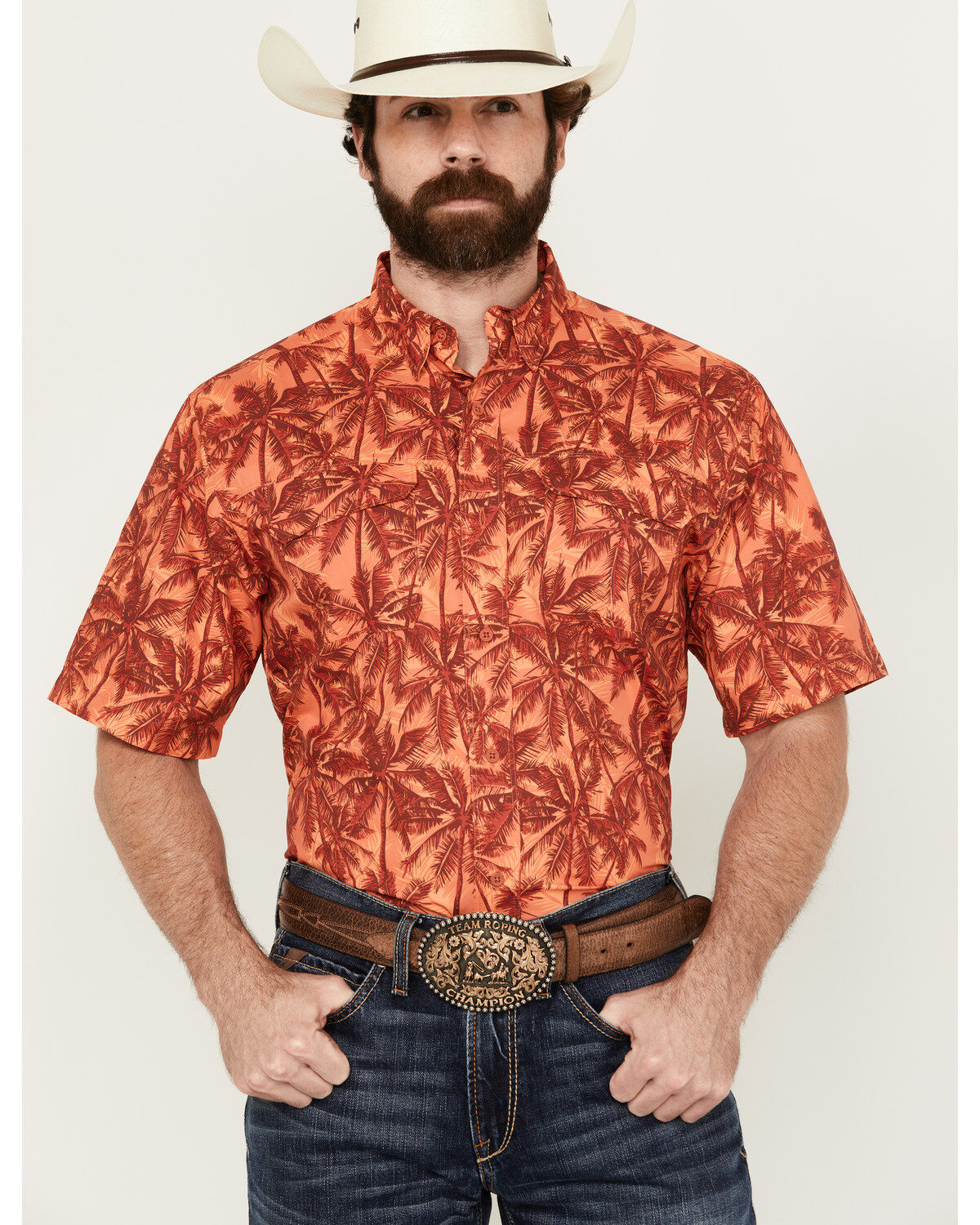 Ariat Men's VentTek Outbound Palm tree Print Short Sleeve Button-Down Performance Western Shirt