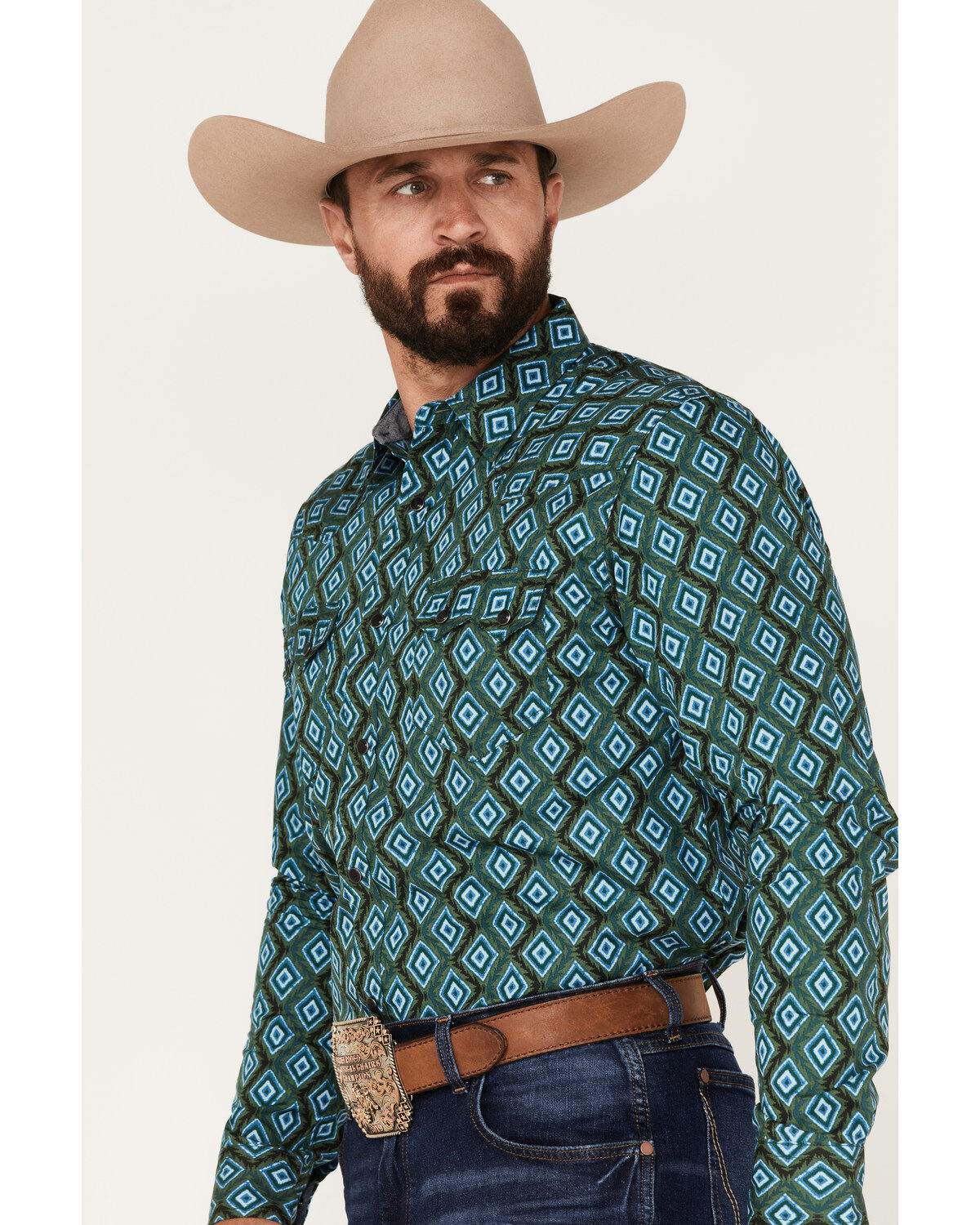 Cody James Men's Tavern Geo Print Long Sleeve Snap Western Shirt