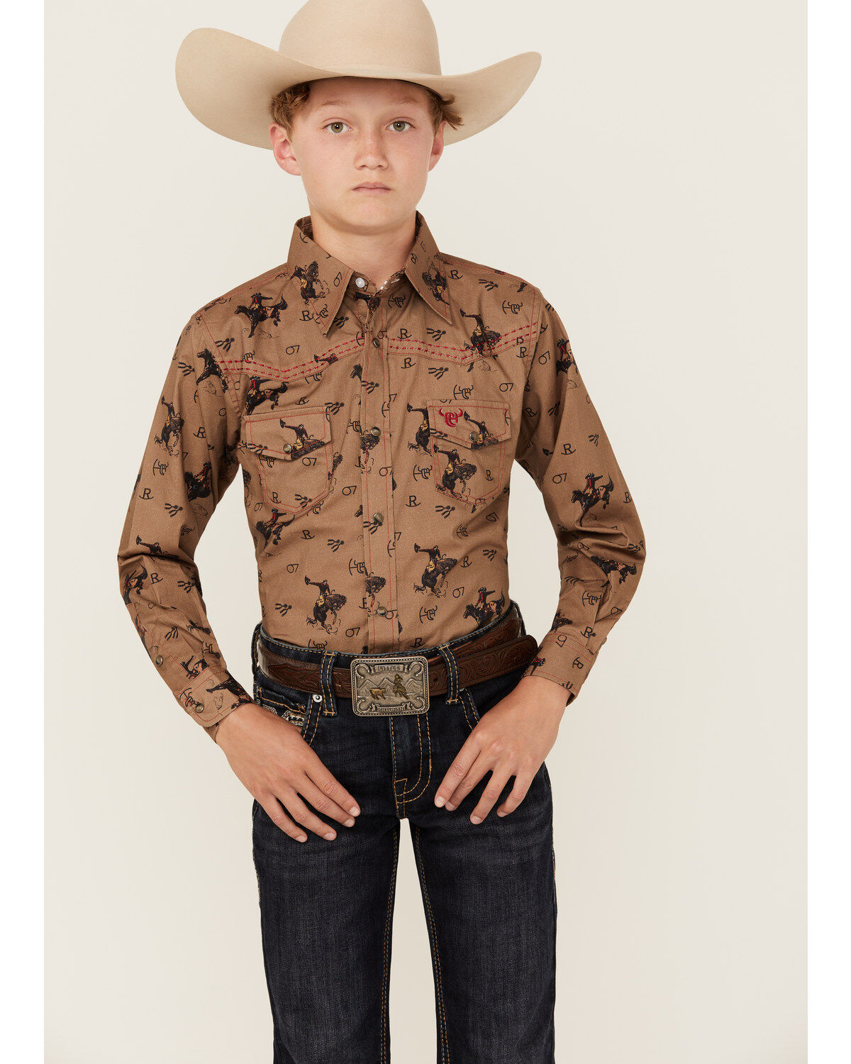Cowboy Hardware Boys' Vintage Bronc Long Sleeve Snap Stretch Western Shirt