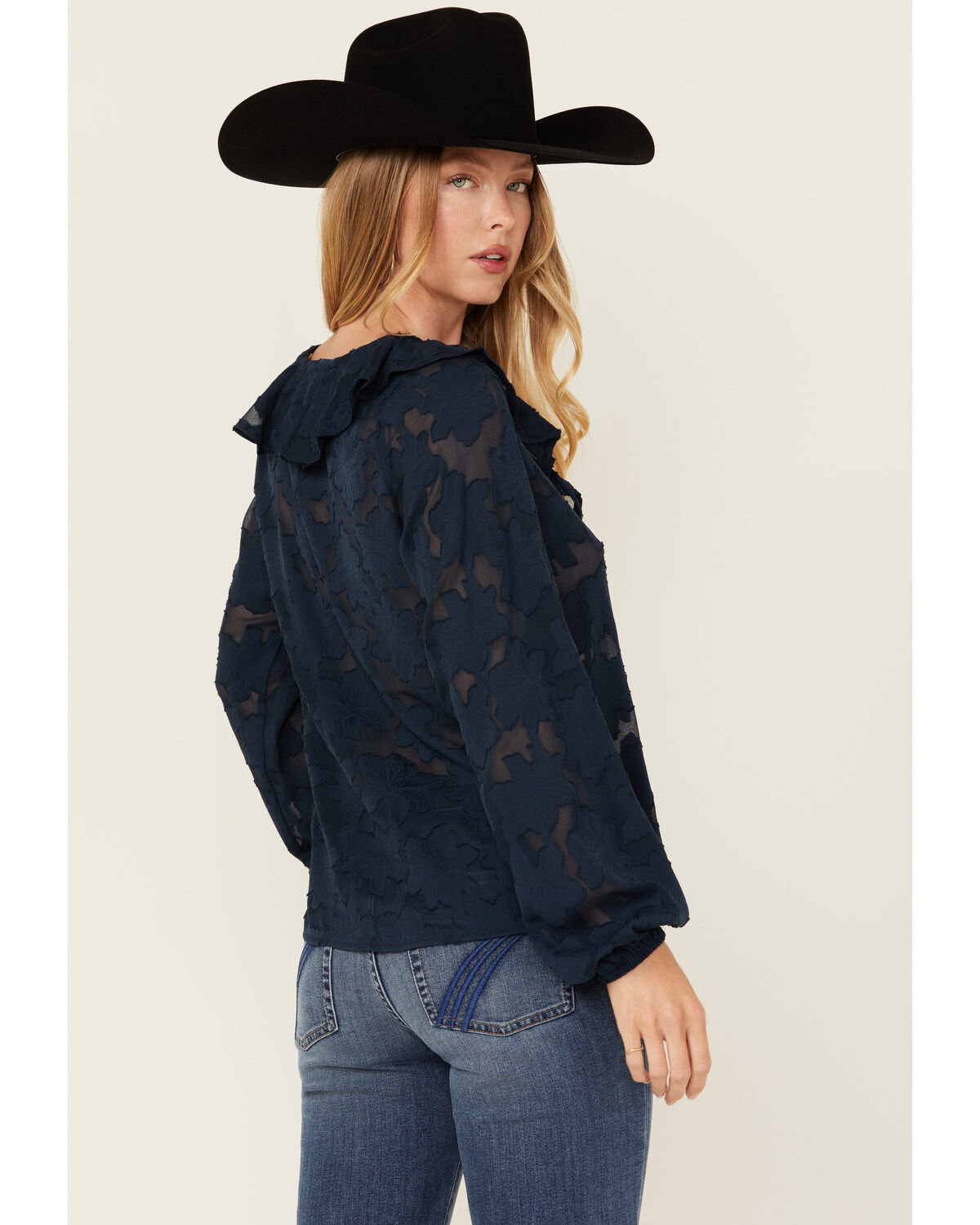 Shyanne Women's Floral Long Sleeve Ruffle Peasant Top