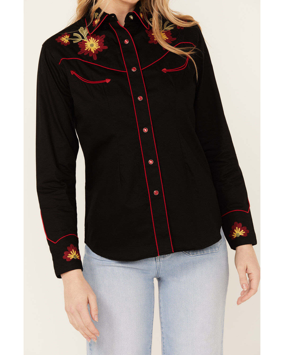 Rockmount Ranchwear Women's Vintage Floral Embroidered Long Sleeve Snap Western Shirt