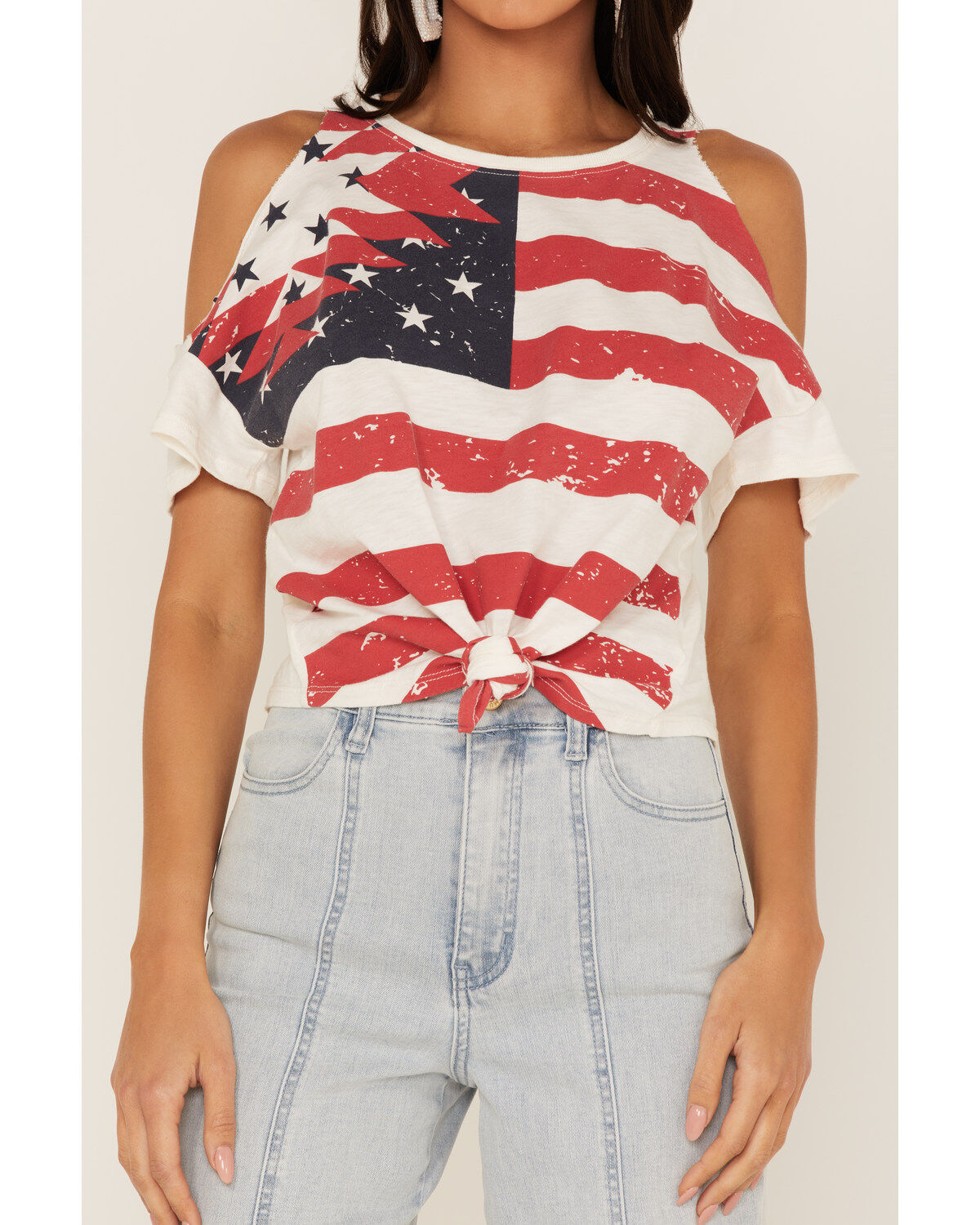 Shyanne Women's Americana Southwestern Flag Cold Shoulder Graphic Tee
