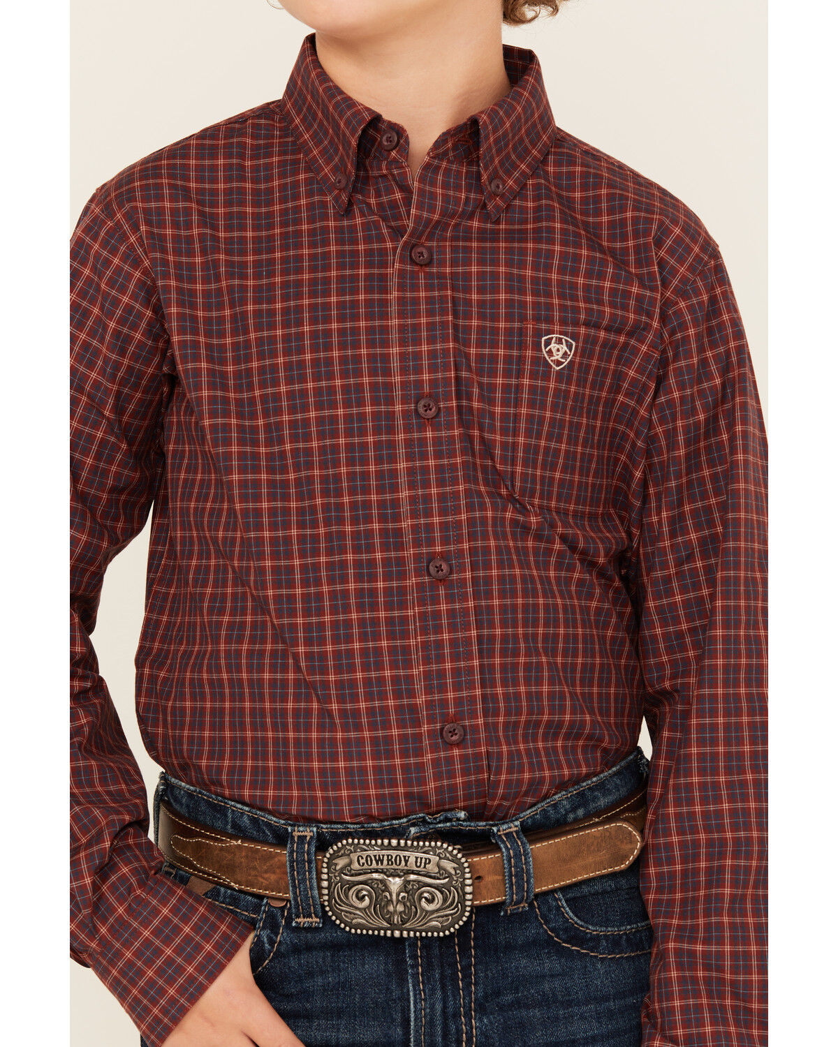 Ariat Boys' Pro Series Plaid Print Long Sleeve Button-Down Western Shirt