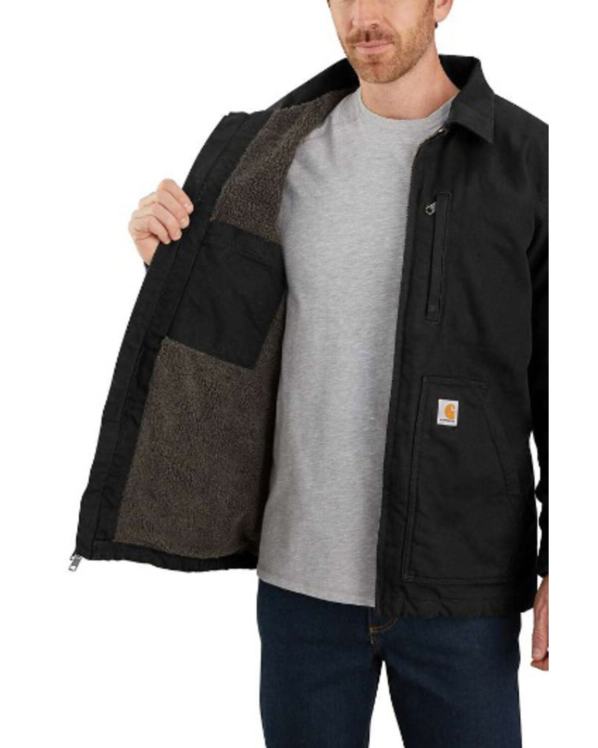 Carhartt Men's Black Washed Duck Sherpa Lined Work Coat - Big