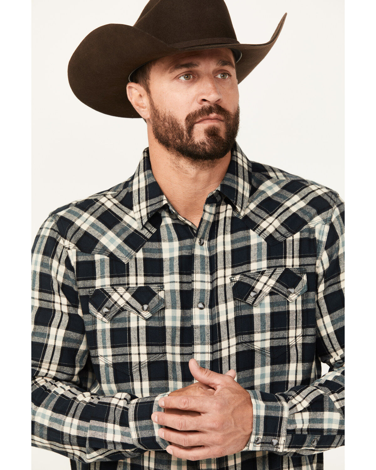 Moonshine Spirit Men's Acoustic Plaid Print Long Sleeve Snap Western Shirt