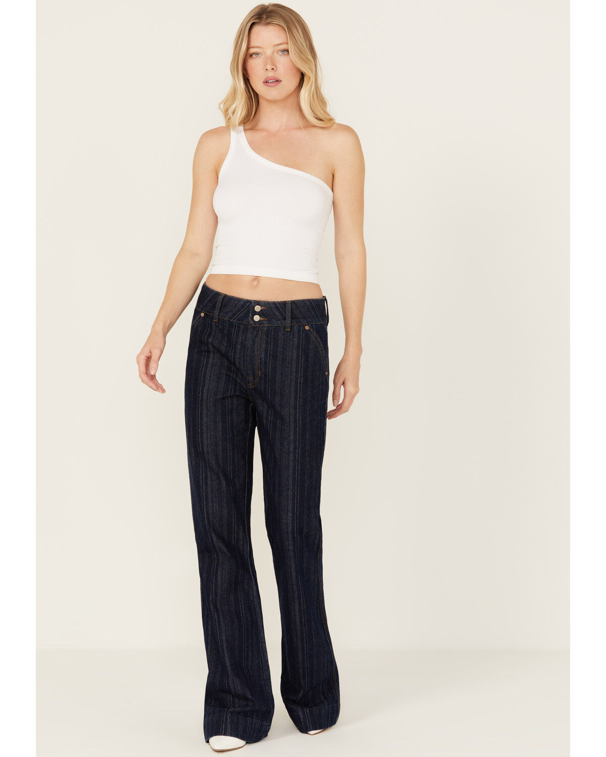 Rock & Roll Denim Women's Dark Wash High Rise Striped Jacquard Trouser Jeans