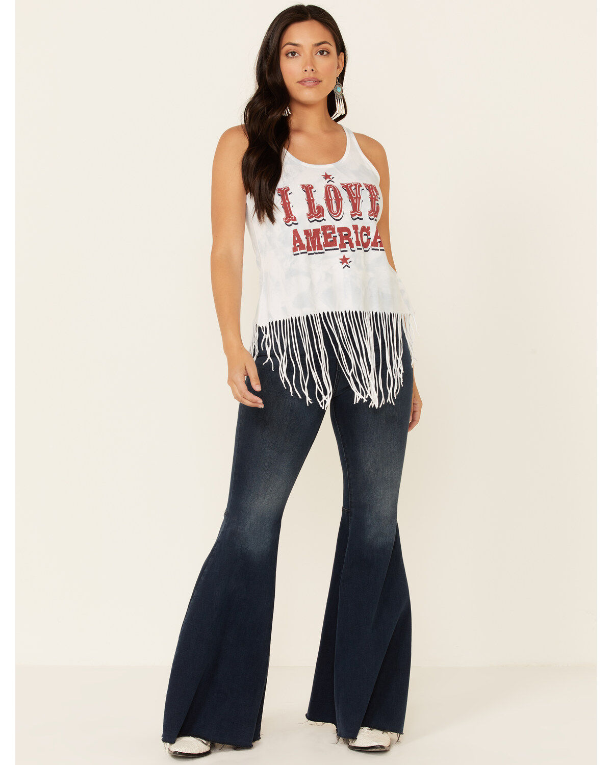 Shyanne Women's I Love America Graphic Fringe Hem Tank Top