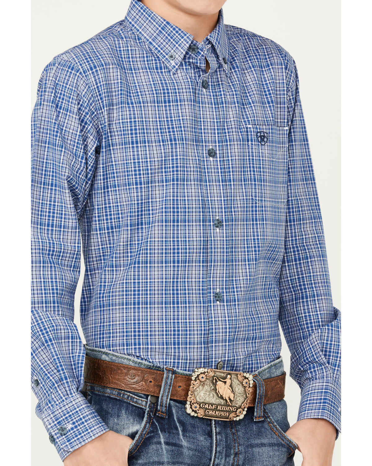 Ariat Boys' Small Pro Series Grid Plaid Print Long Sleeve Button-Down Western Shirt