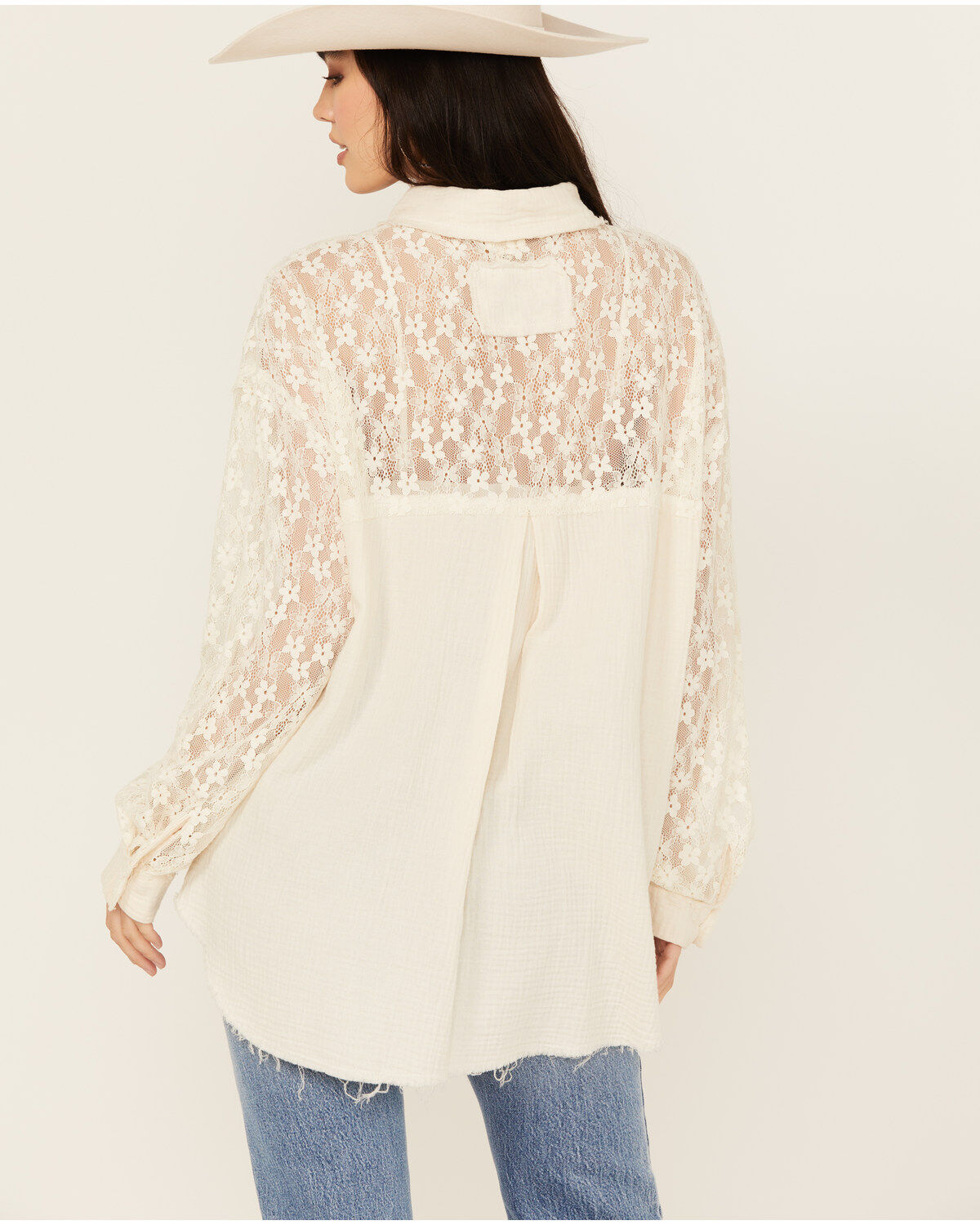 People of Leisure Women's Floral Lace Long Sleeve Button-Down Shirt