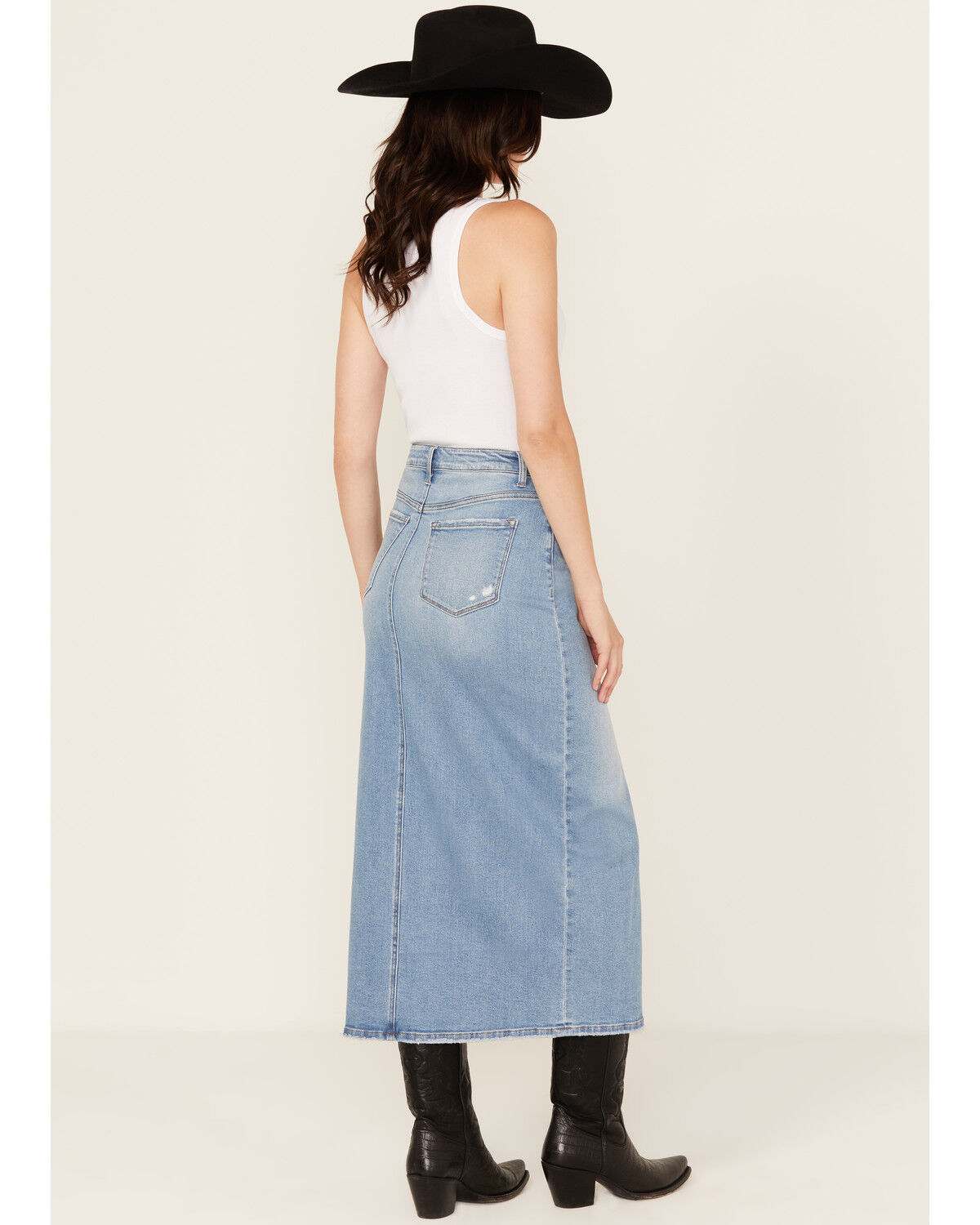 Vervet Women's Light Wash Front Slit Denim Midi Skirt