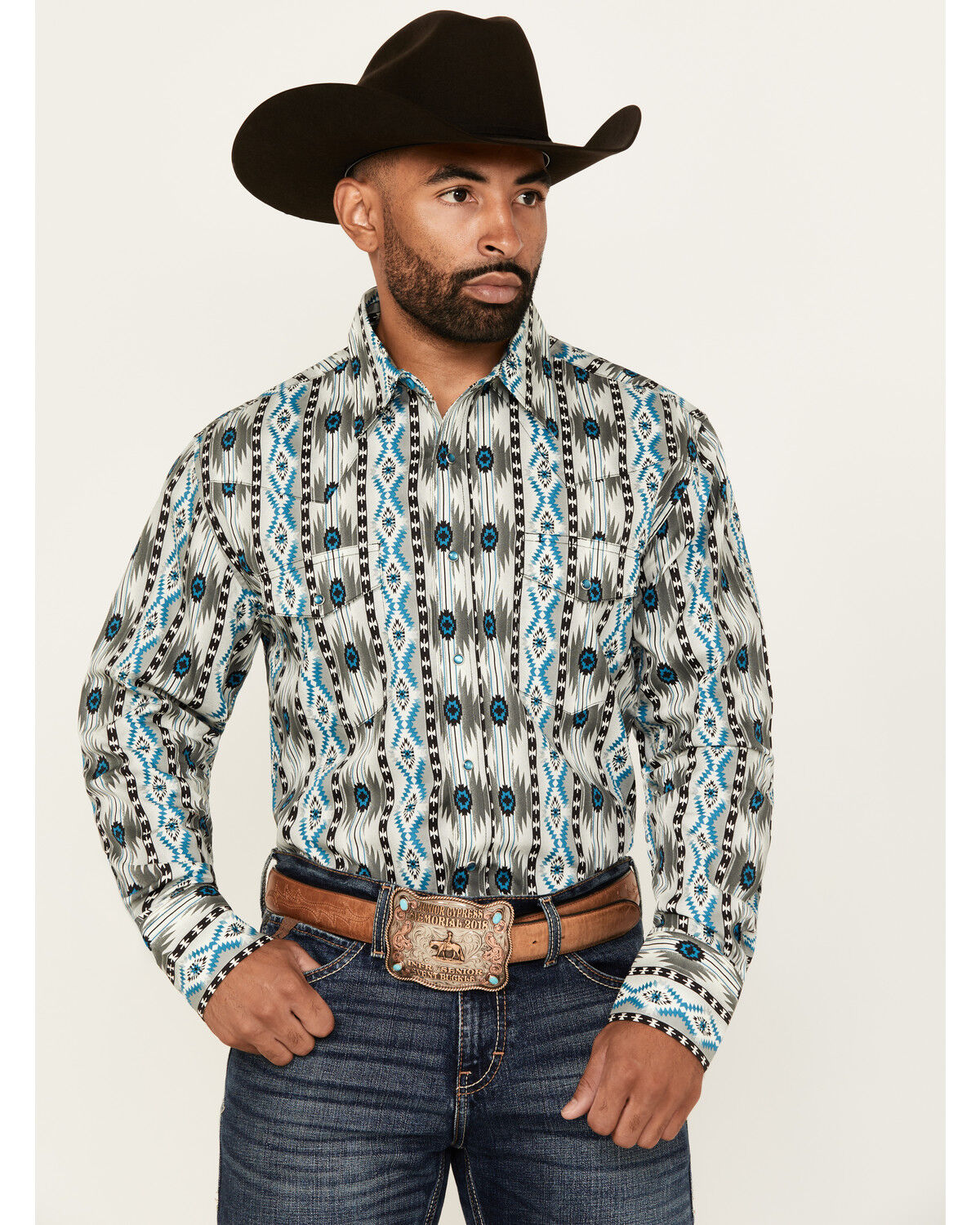 Wrangler Men's Checotah Southwestern Print Long Sleeve Snap Western Shirt - Tall