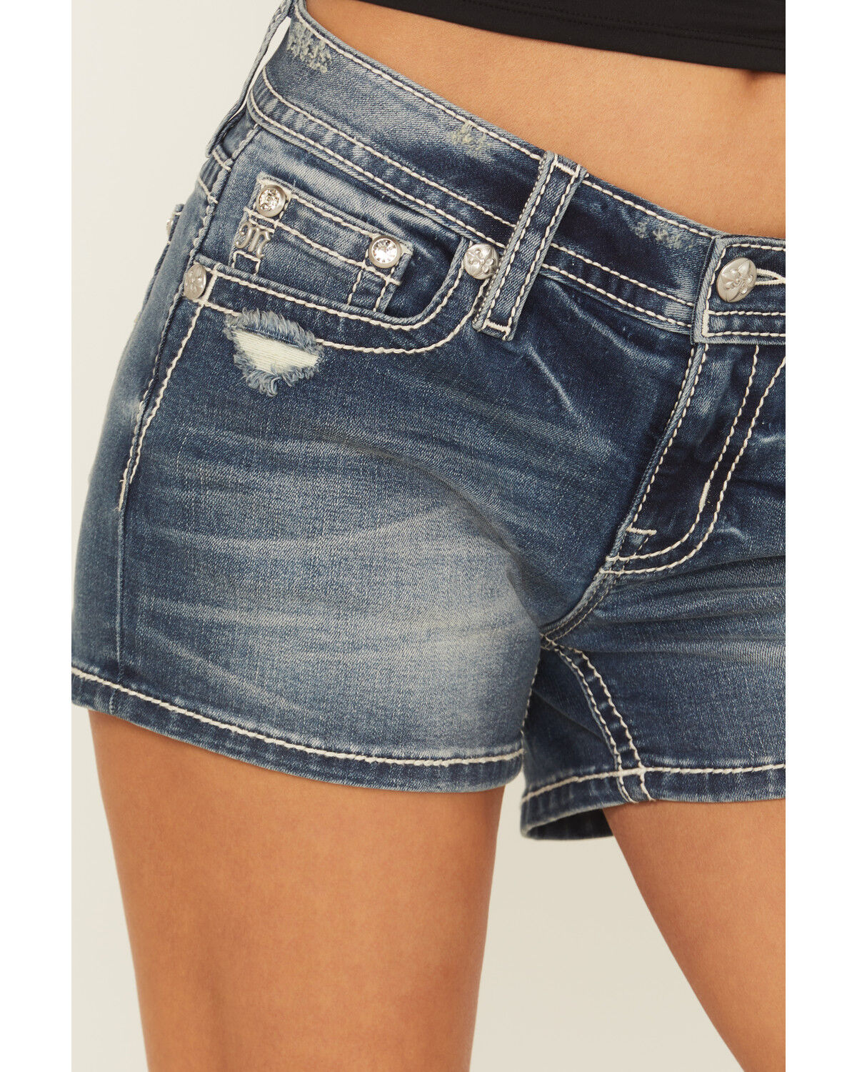 Miss Me Women's Medium Wash Mid Rise Fleur de Lis Bootcut Stretch Denim Jeans