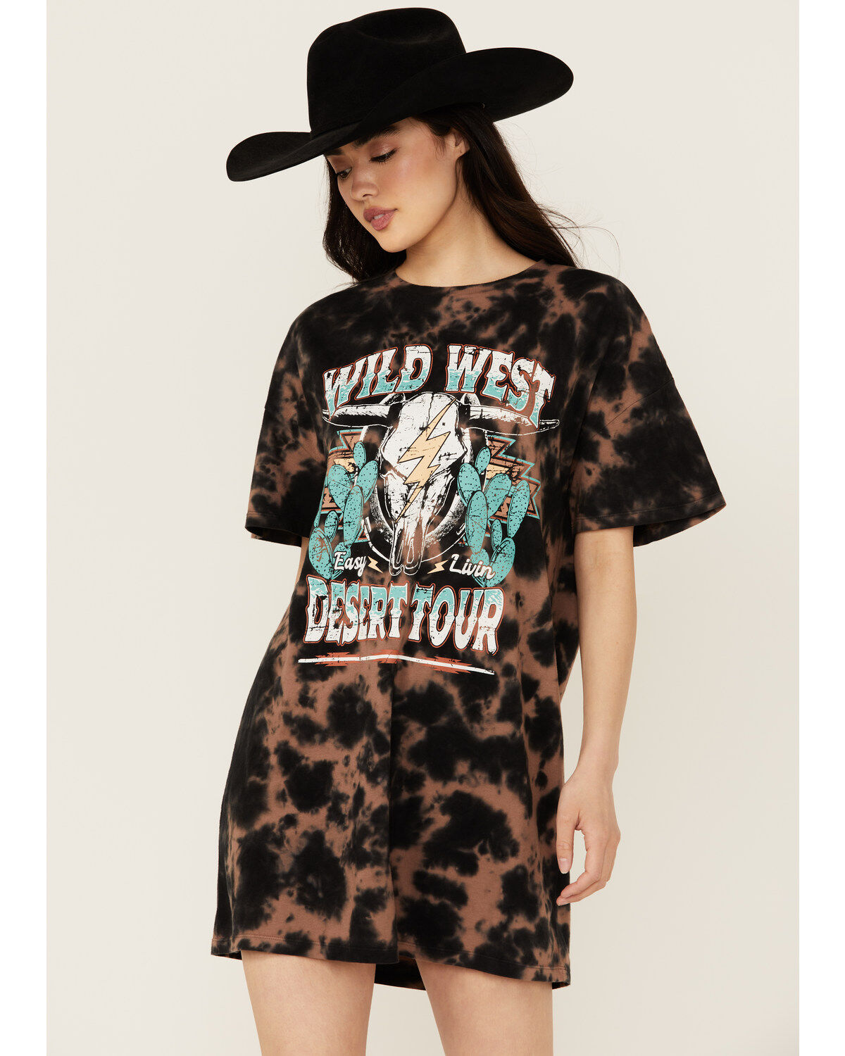 Rock & Roll Denim Women's Tie Dye Graphic Mini Shirt Dress