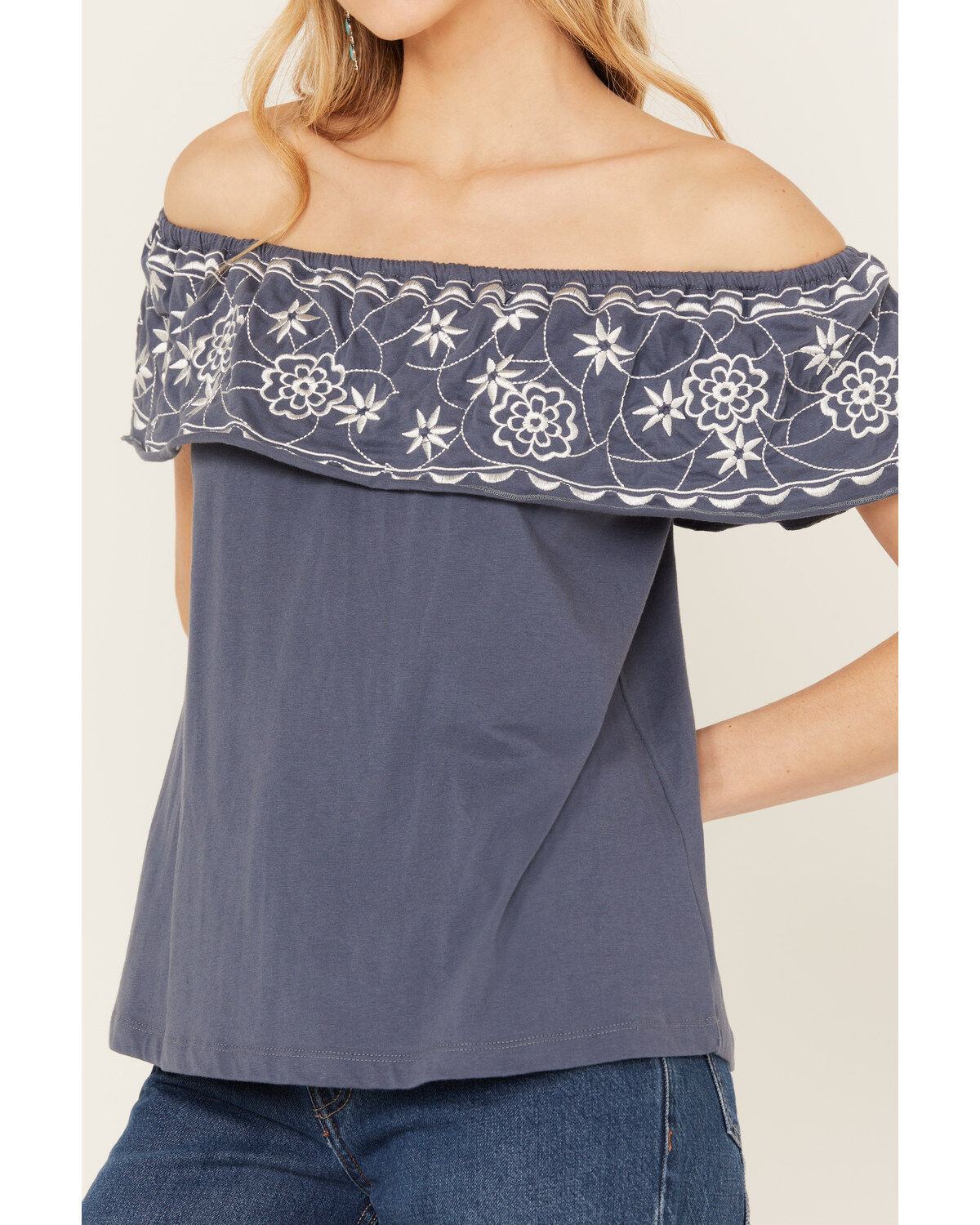 Panhandle Women's Off The Shoulder Floral Embroidered Top