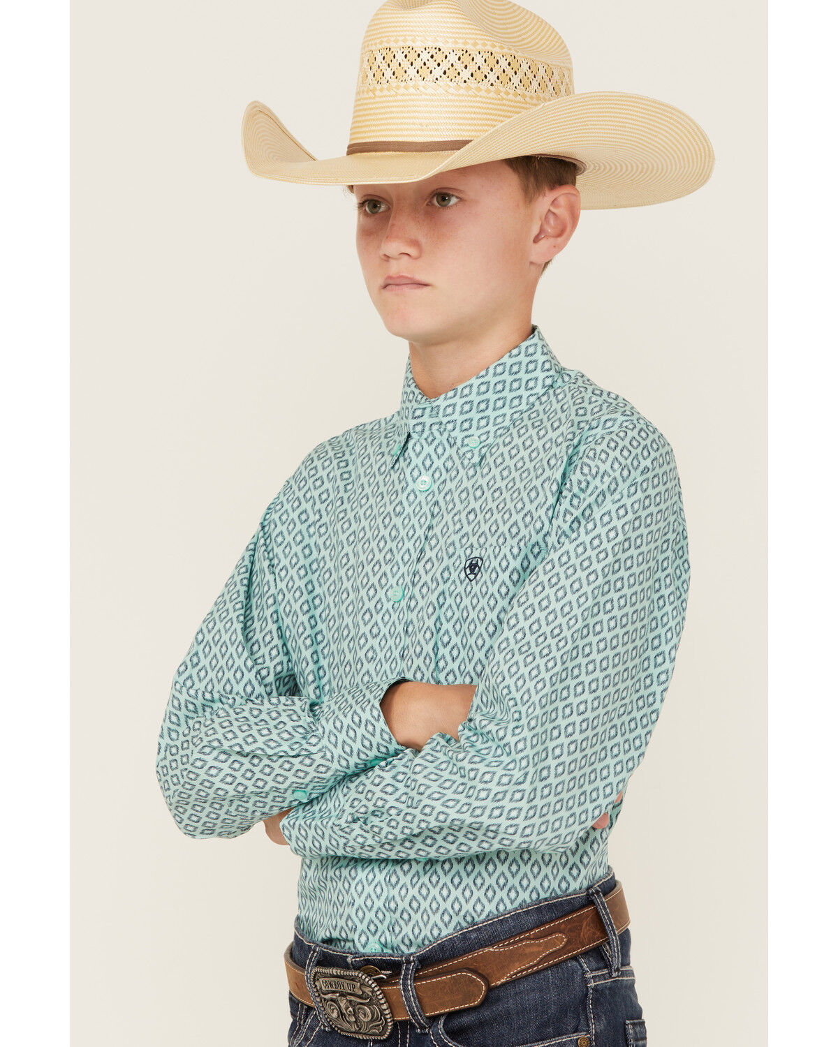 Ariat Boys' Geo Print Long Sleeve Button-Down Western Shirt