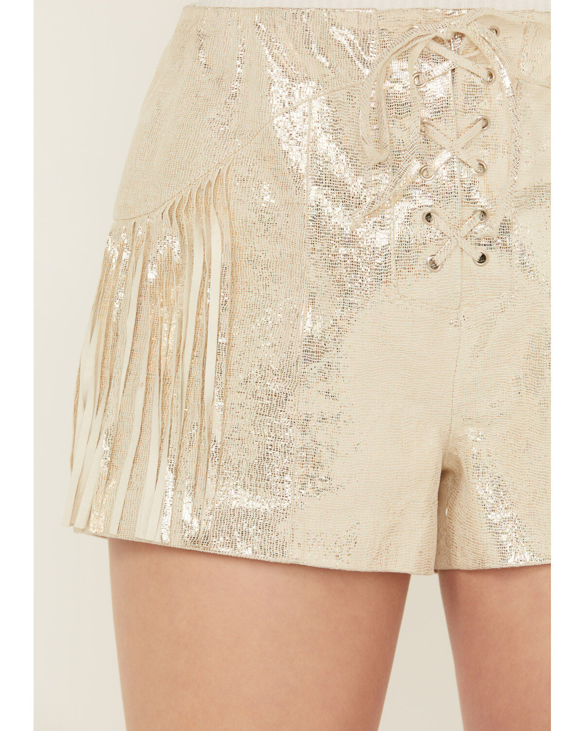 Wonderwest Women's Macrame Foiled Suede Shorts